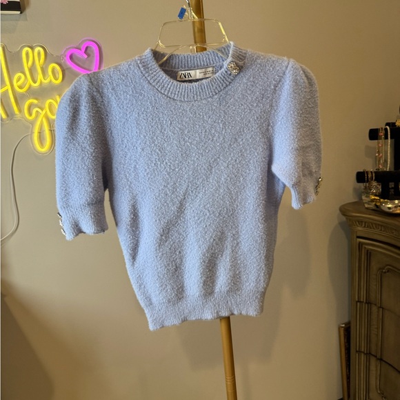 Zara Sky Blue Knit Top with Button Detail - Picture 10 of 10